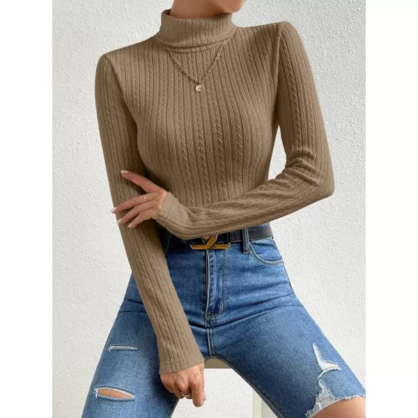 SweatyRocks Women's Long Sleeve Turtle Neck Slim Fit Tops Cable Knit Ribbed Solid Elegant Tee Shirts