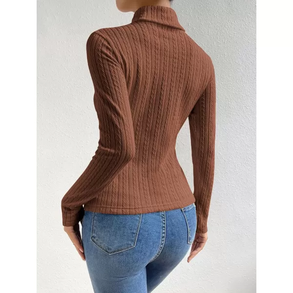 SweatyRocks Women's Long Sleeve Turtle Neck Slim Fit Tops Cable Knit Ribbed Solid Elegant Tee Shirts