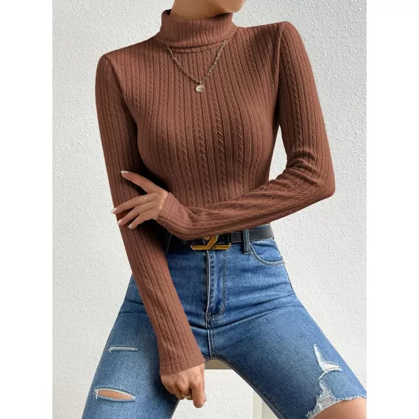 SweatyRocks Women's Long Sleeve Turtle Neck Slim Fit Tops Cable Knit Ribbed Solid Elegant Tee Shirts