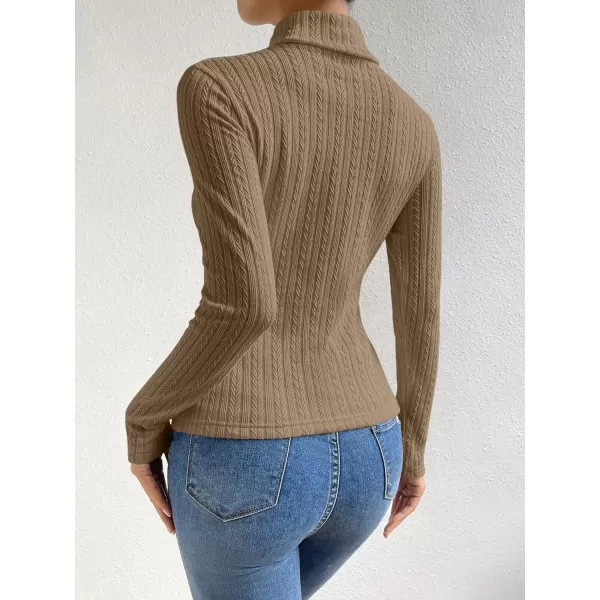 SweatyRocks Women's Long Sleeve Turtle Neck Slim Fit Tops Cable Knit Ribbed Solid Elegant Tee Shirts