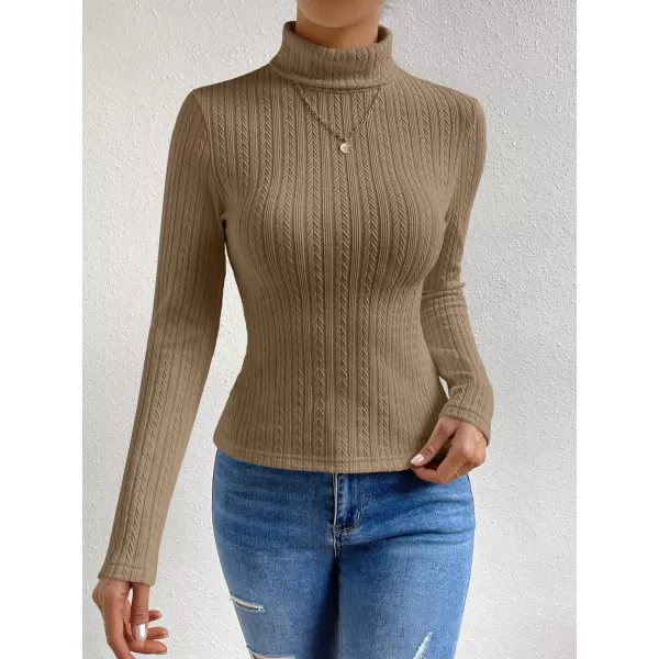 SweatyRocks Women's Long Sleeve Turtle Neck Slim Fit Tops Cable Knit Ribbed Solid Elegant Tee Shirts
