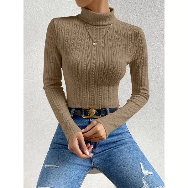SweatyRocks Women's Long Sleeve Turtle Neck Slim Fit Tops Cable Knit Ribbed Solid Elegant Tee Shirts