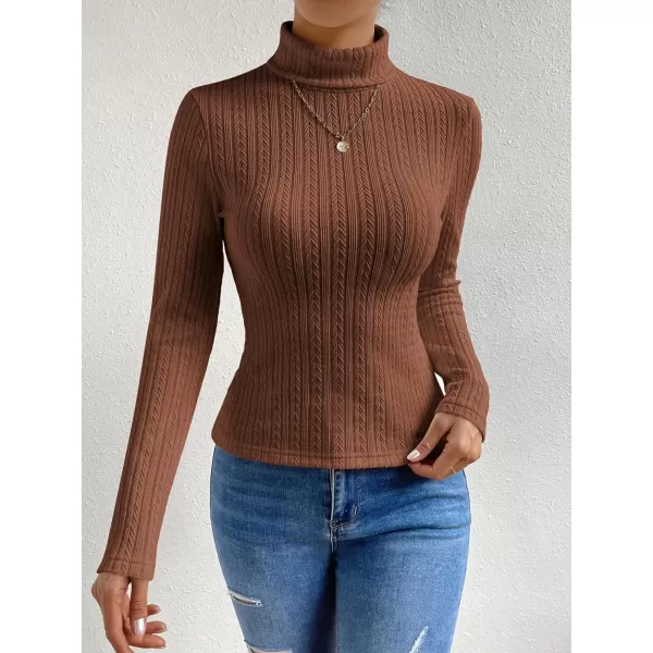 SweatyRocks Women's Long Sleeve Turtle Neck Slim Fit Tops Cable Knit Ribbed Solid Elegant Tee Shirts