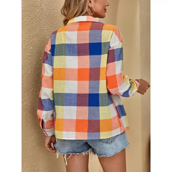 SweatyRocks Women's Plaid Button Front Long Sleeve High Low Shirt Blouse Top