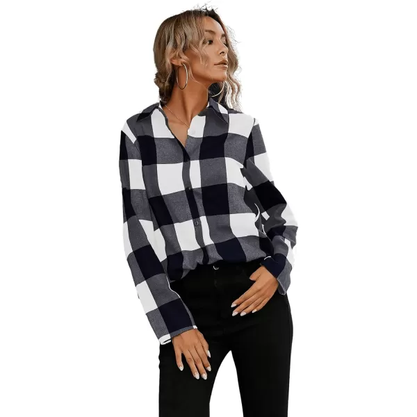 SweatyRocks Women's Plaid Button Front Long Sleeve High Low Shirt Blouse Top