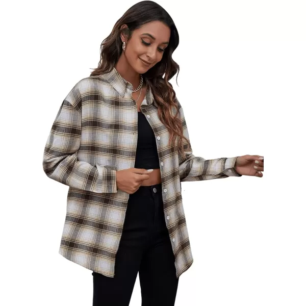 SweatyRocks Women's Plaid Button Front Long Sleeve High Low Shirt Blouse Top