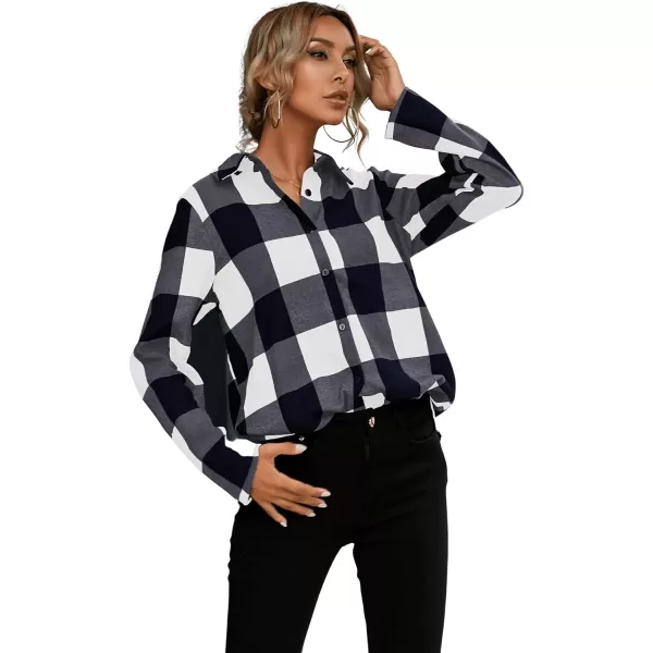 SweatyRocks Women's Plaid Button Front Long Sleeve High Low Shirt Blouse Top