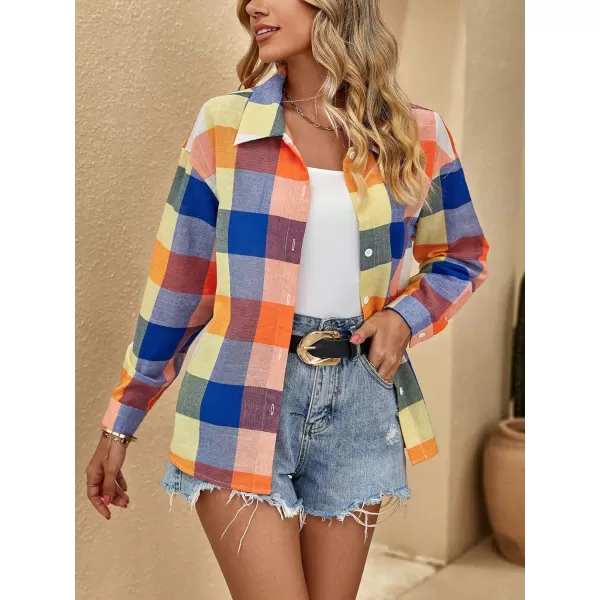 SweatyRocks Women's Plaid Button Front Long Sleeve High Low Shirt Blouse Top
