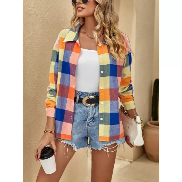 SweatyRocks Women's Plaid Button Front Long Sleeve High Low Shirt Blouse Top