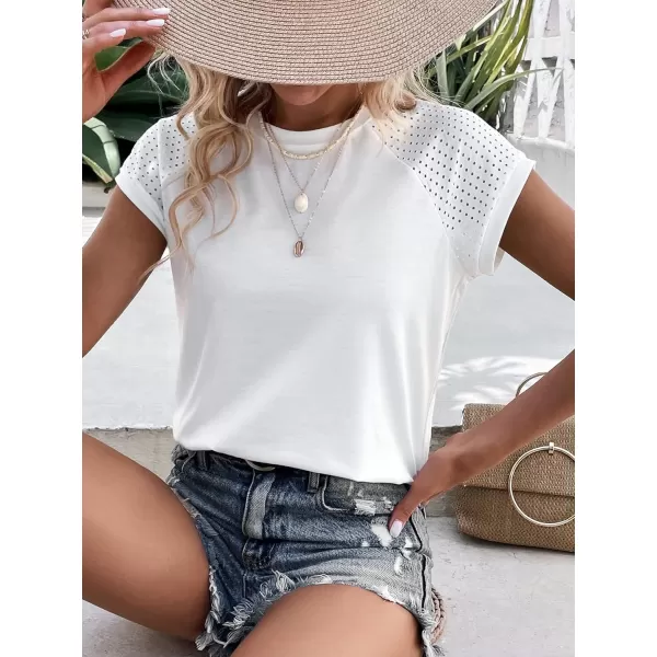 SweatyRocks Women's Raglan Short Sleeve Round Neck T Shirt Eyelet Embroidery Solid Tee Top