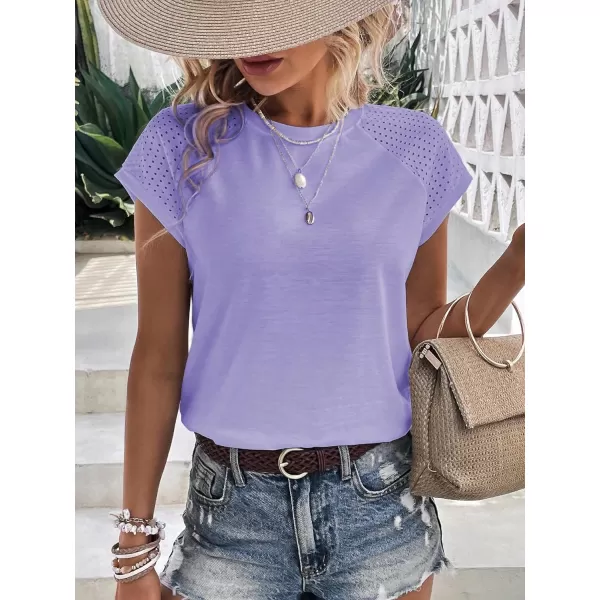 SweatyRocks Women's Raglan Short Sleeve Round Neck T Shirt Eyelet Embroidery Solid Tee Top