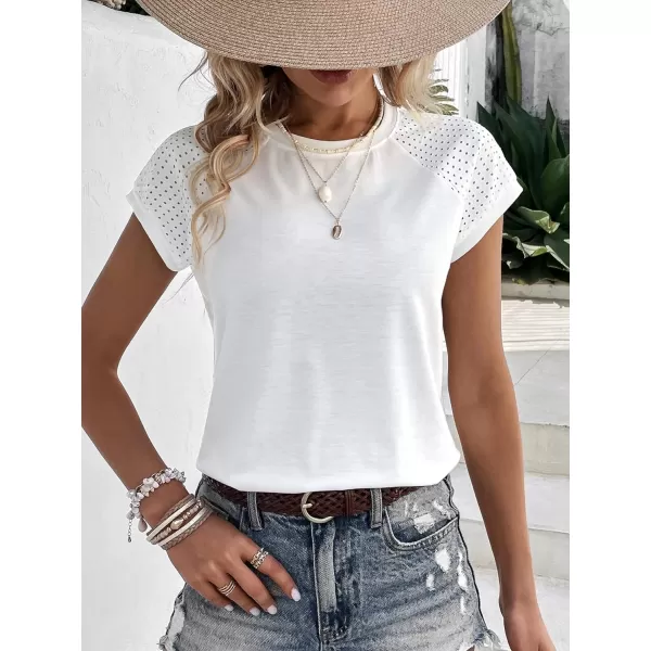 SweatyRocks Women's Raglan Short Sleeve Round Neck T Shirt Eyelet Embroidery Solid Tee Top