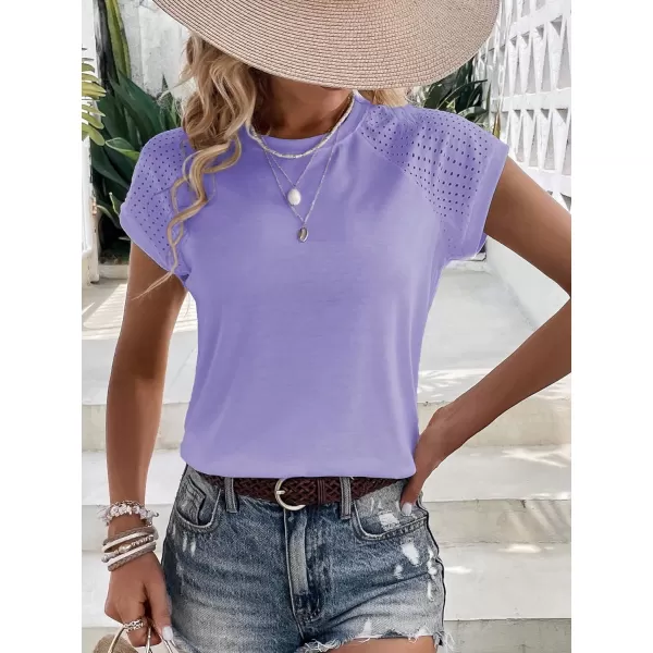 SweatyRocks Women's Raglan Short Sleeve Round Neck T Shirt Eyelet Embroidery Solid Tee Top