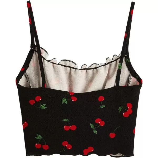SweatyRocks Women's Ruched Frill Trim Spaghetti Strap Crop Cami Tank Tops Camisole