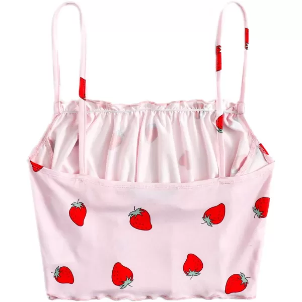 SweatyRocks Women's Ruched Frill Trim Spaghetti Strap Crop Cami Tank Tops Camisole
