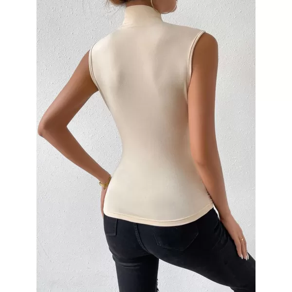 SweatyRocks Women's Ruched Wrap Mock Neck Tank Tops Casual Sleeveless Solid Slim Fit Tank Top