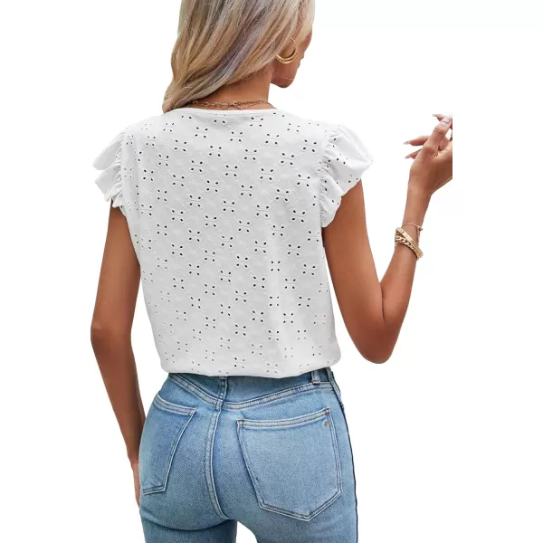 SweatyRocks Women's Ruffled Sleeve Button Decor Eyelet Embroidery V Neck Blouse Shirt Top