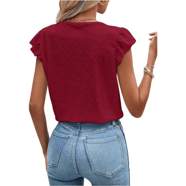 SweatyRocks Women's Ruffled Sleeve Button Decor Eyelet Embroidery V Neck Blouse Shirt Top