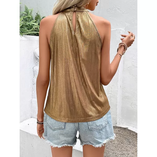 SweatyRocks Women's Satin Sleeveless Halter Tank Top Mock Neck Metallic Party Blouse Top