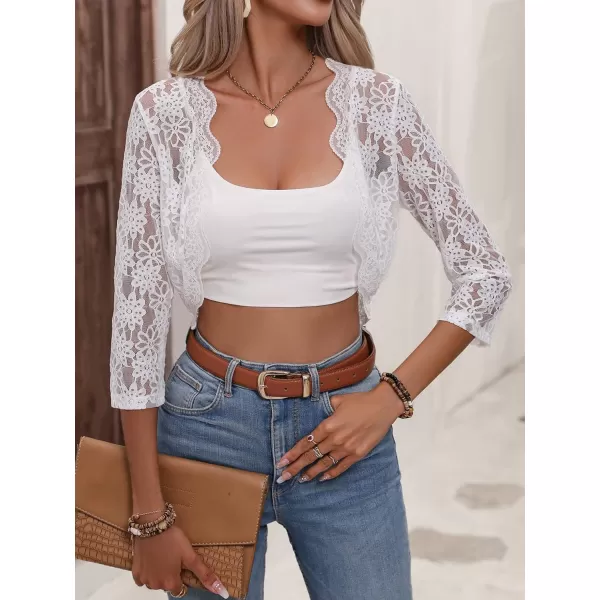 SweatyRocks Women's Sheer Floral Lace Open Front Crop Shrug Long Sleeve Blouse Top