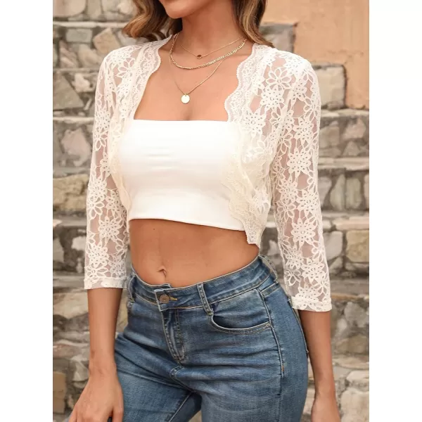 SweatyRocks Women's Sheer Floral Lace Open Front Crop Shrug Long Sleeve Blouse Top