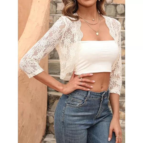 SweatyRocks Women's Sheer Floral Lace Open Front Crop Shrug Long Sleeve Blouse Top