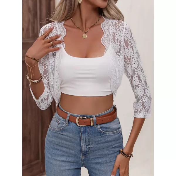SweatyRocks Women's Sheer Floral Lace Open Front Crop Shrug Long Sleeve Blouse Top