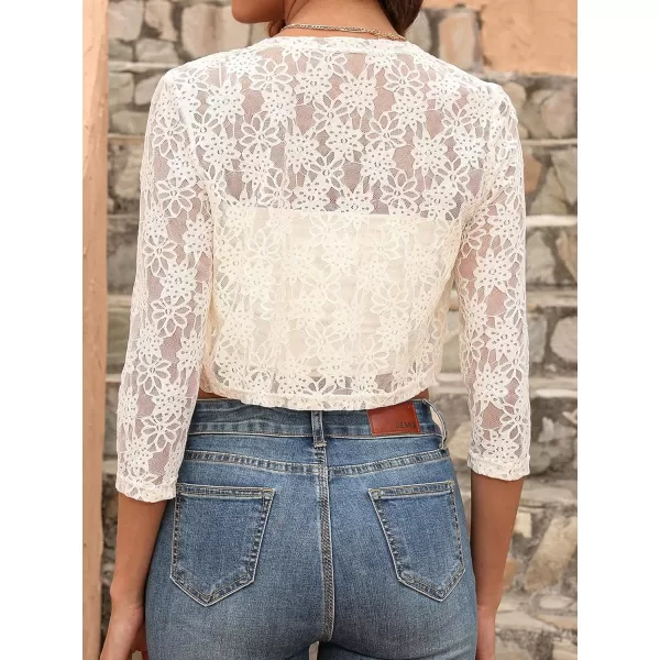 SweatyRocks Women's Sheer Floral Lace Open Front Crop Shrug Long Sleeve Blouse Top