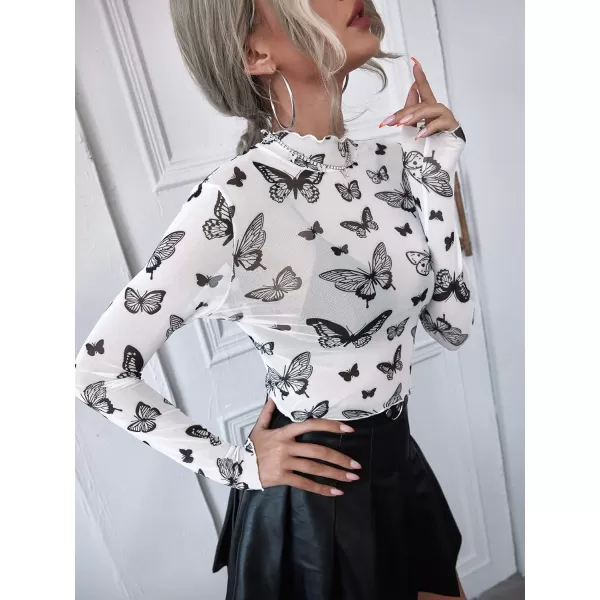 SweatyRocks Women's Short Sleeve Print See Through Sheer Mesh Crop Top T Shirt