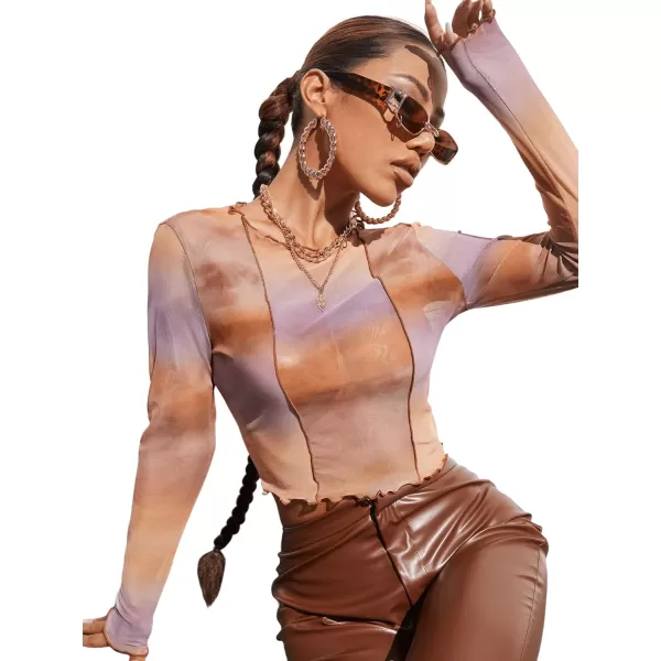 SweatyRocks Women's Short Sleeve Print See Through Sheer Mesh Crop Top T Shirt