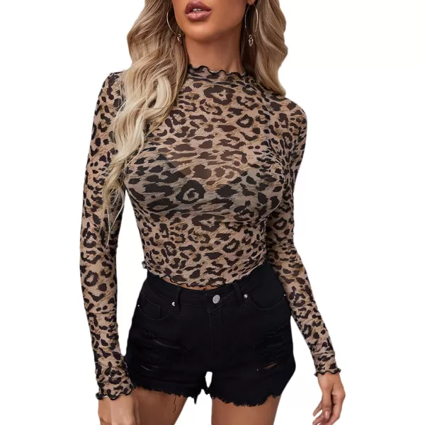 SweatyRocks Women's Short Sleeve Print See Through Sheer Mesh Crop Top T Shirt