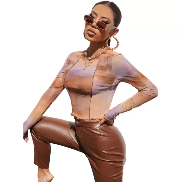 SweatyRocks Women's Short Sleeve Print See Through Sheer Mesh Crop Top T Shirt