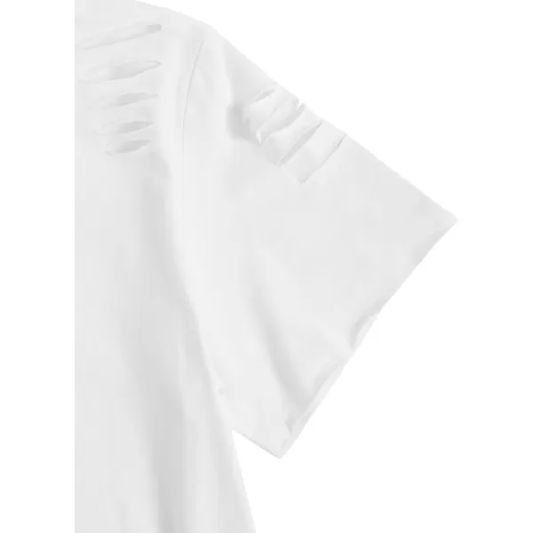 SweatyRocks Women's Short Sleeve T Shirt Graphic Print Distressed Crop Top