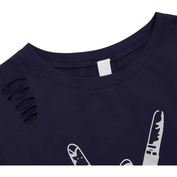 SweatyRocks Women's Short Sleeve T Shirt Graphic Print Distressed Crop Top