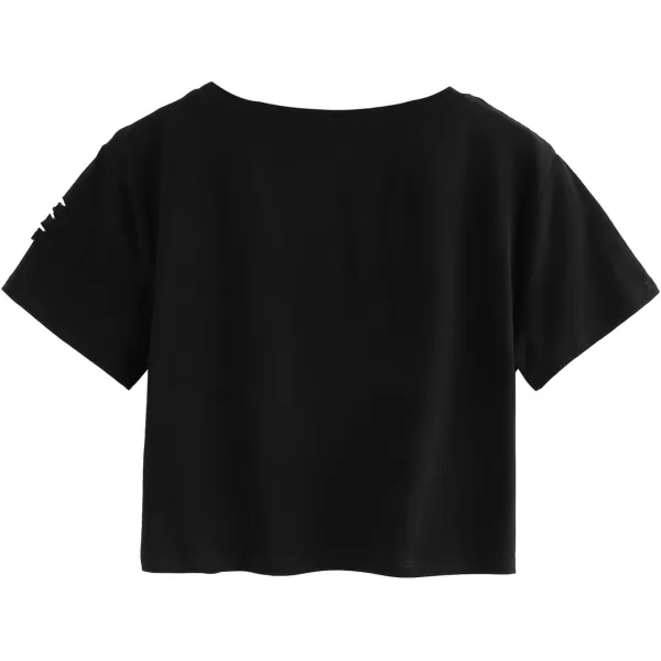 SweatyRocks Women's Short Sleeve T Shirt Graphic Print Distressed Crop Top