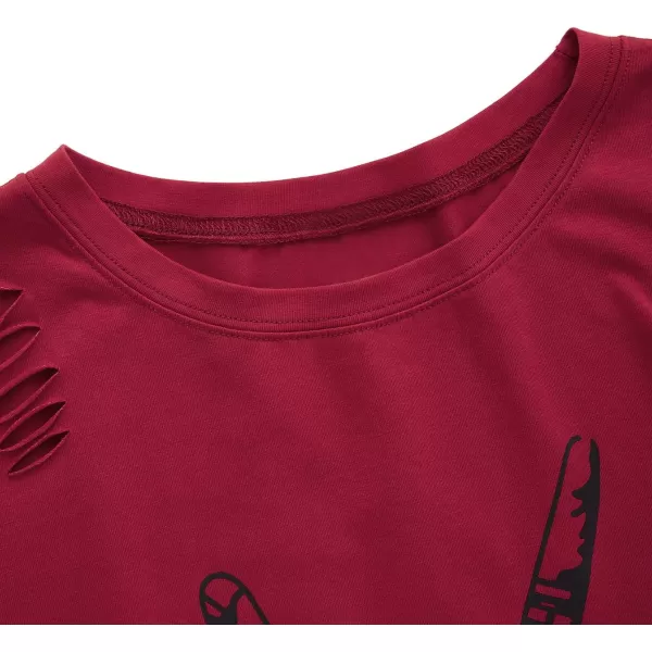 SweatyRocks Women's Short Sleeve T Shirt Graphic Print Distressed Crop Top