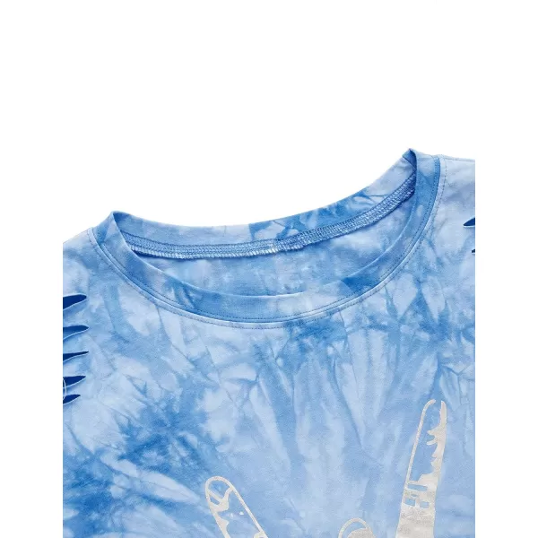 SweatyRocks Women's Short Sleeve T Shirt Graphic Print Distressed Crop Top