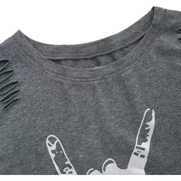 SweatyRocks Women's Short Sleeve T Shirt Graphic Print Distressed Crop Top