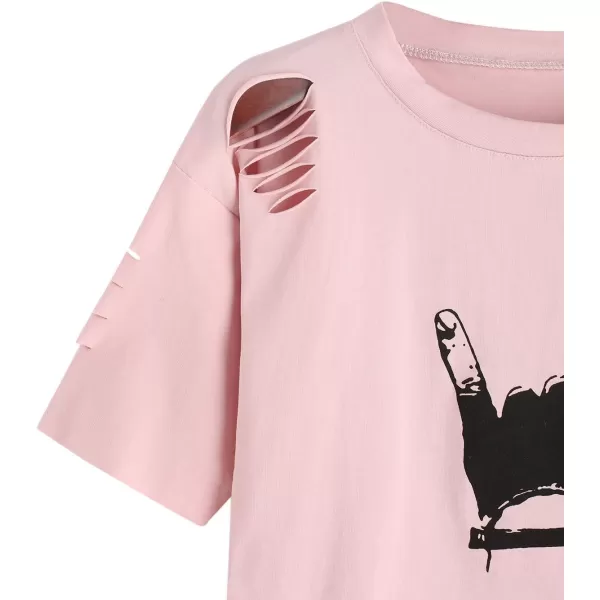 SweatyRocks Women's Short Sleeve T Shirt Graphic Print Distressed Crop Top
