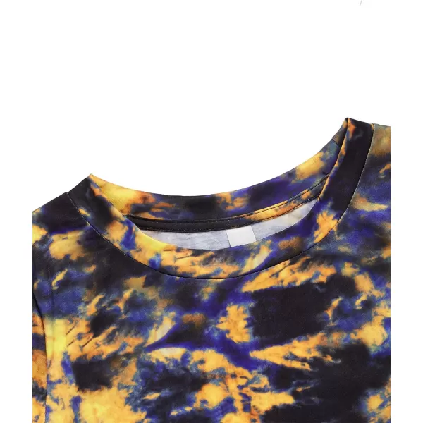 SweatyRocks Women's Short Sleeve Tie Dye Tie Hem Summer Crop T-Shirt Tops Blouse