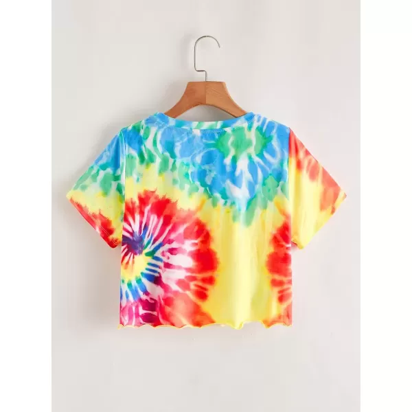 SweatyRocks Women's Short Sleeve Tie Dye Tie Hem Summer Crop T-Shirt Tops Blouse