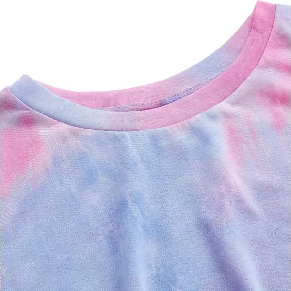 SweatyRocks Women's Short Sleeve Tie Dye Tie Hem Summer Crop T-Shirt Tops Blouse