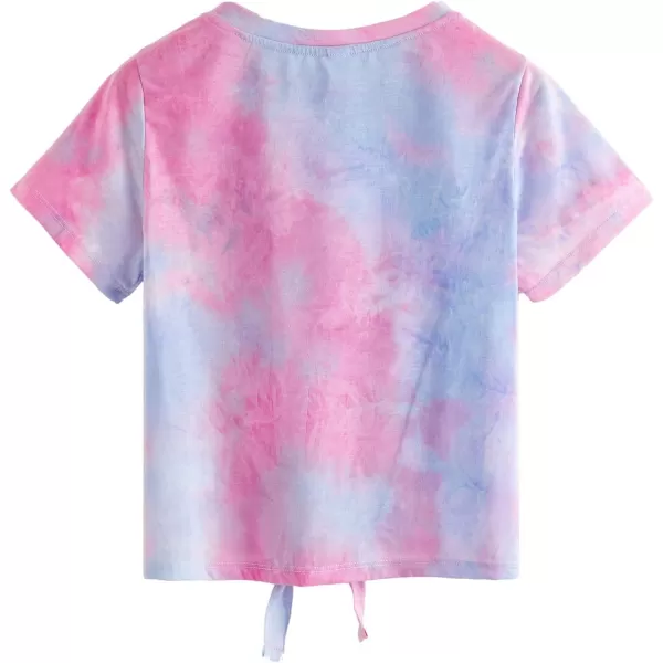 SweatyRocks Women's Short Sleeve Tie Dye Tie Hem Summer Crop T-Shirt Tops Blouse