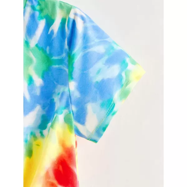SweatyRocks Women's Short Sleeve Tie Dye Tie Hem Summer Crop T-Shirt Tops Blouse