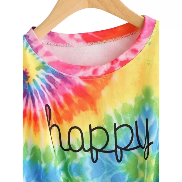 SweatyRocks Women's Short Sleeve Tie Dye Tie Hem Summer Crop T-Shirt Tops Blouse