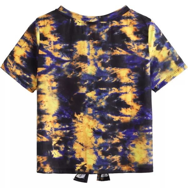 SweatyRocks Women's Short Sleeve Tie Dye Tie Hem Summer Crop T-Shirt Tops Blouse