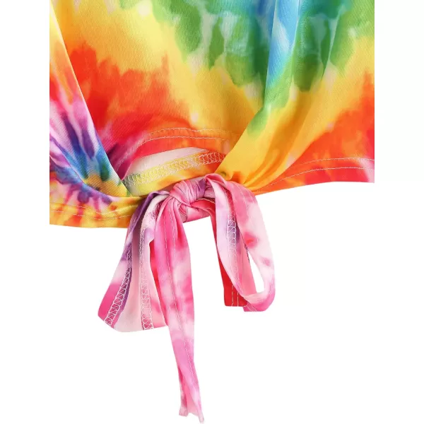 SweatyRocks Women's Short Sleeve Tie Dye Tie Hem Summer Crop T-Shirt Tops Blouse