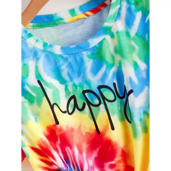 SweatyRocks Women's Short Sleeve Tie Dye Tie Hem Summer Crop T-Shirt Tops Blouse