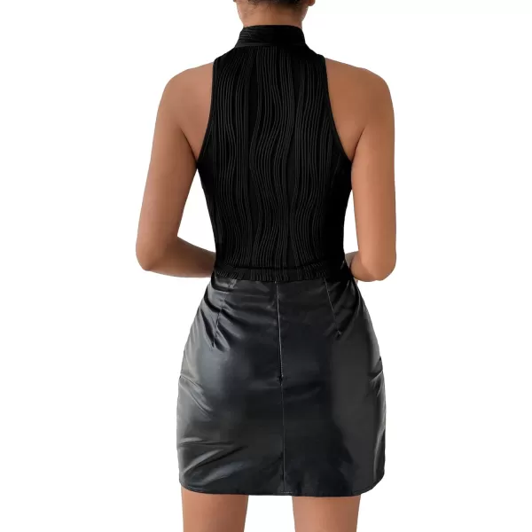 SweatyRocks Women's Sleeveless Mock Neck Texture Tank Top Cheongsam Collar Vest Shirt