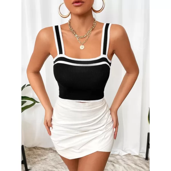 SweatyRocks Women's Sleeveless Ribbed Knit Spaghetti Strap Crop Cami Tank Top